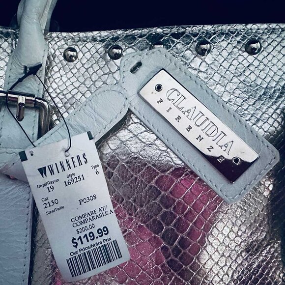 NWT Party Time! Metallic Croc Embossed Italian Designer Leather Handbag. - Picture 2 of 4